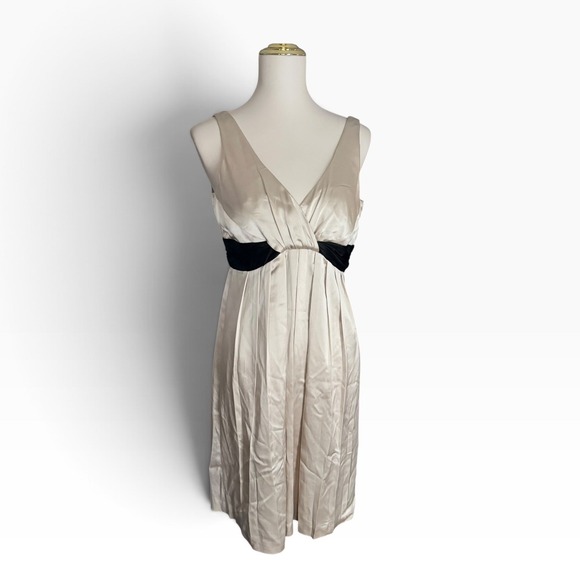 BCBGMaxAzria Dresses & Skirts - Jones New York Dress 8 Champagne Satin Black Empire Waist Cocktail Pleated